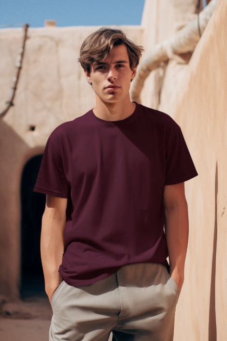 Maroon Plain Oversized T-shirt