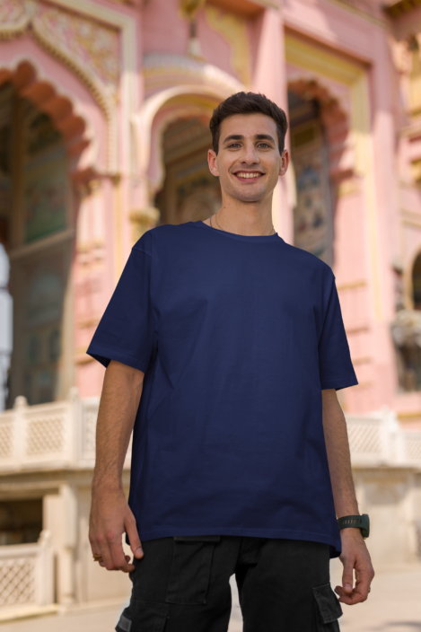 Navy Blue Plain Oversized T-shirt